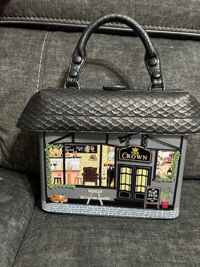 The Crown Pub-Print Structured Top-Handle Women's Bag in Black